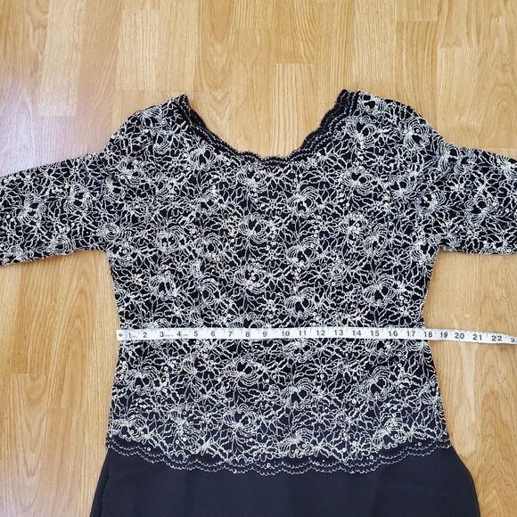 ALEX EVENINGS | Sequin Lace Bodice Chiffon Gown - [size 16, black/silver] - Picture 9 of 12